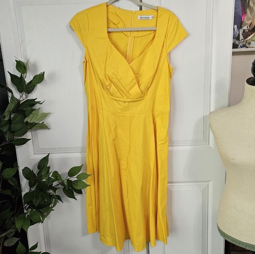 Sunny Yellow Midi Dress with Cap Sleeves